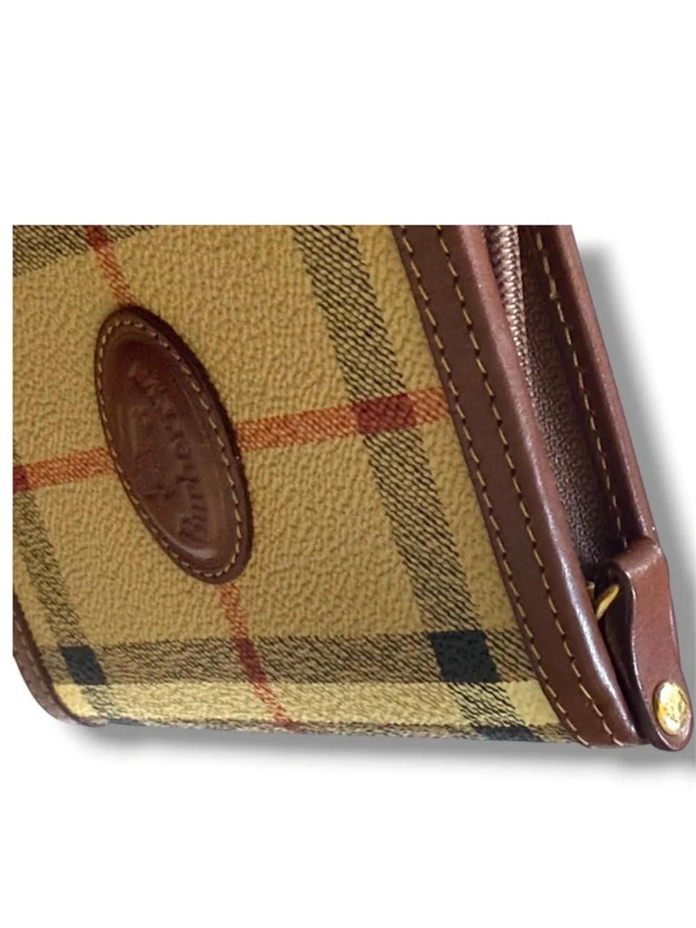 Burberry Beige Check and Brown Leather Zip Card Holder - Picture 3 of 5